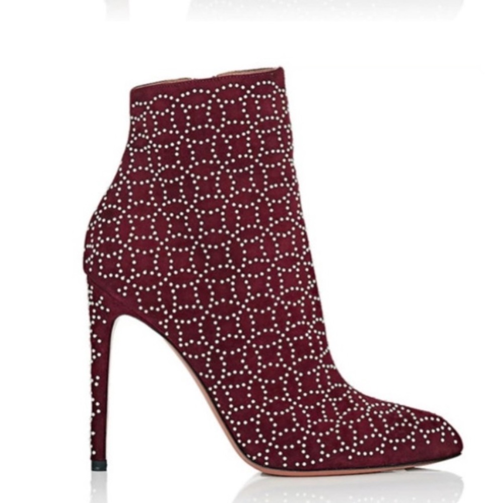 Alaia Burgundy Crystal-Stud Ankle Boots